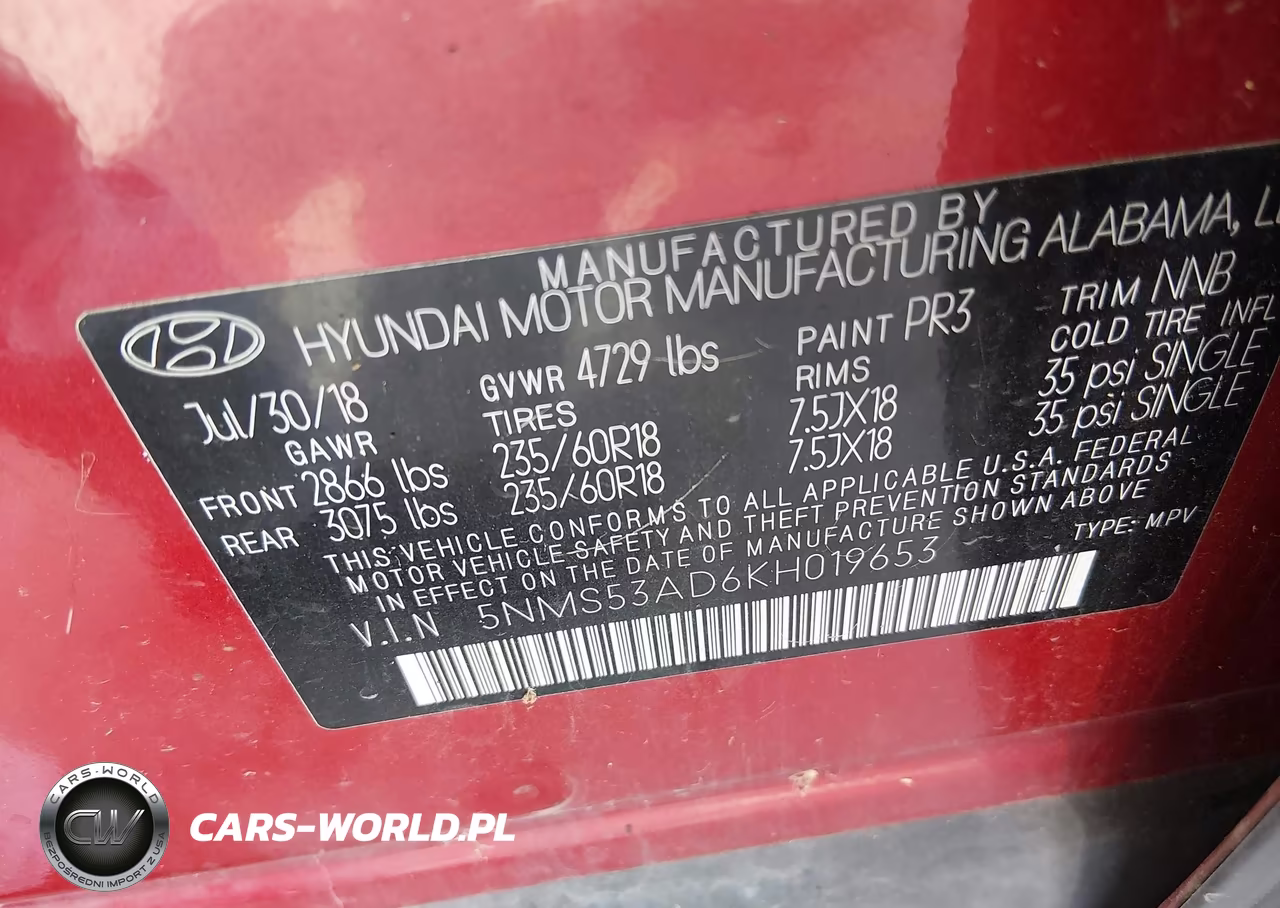 2019 Hyundai Santa Fe Limited VIN:5NMS53AD6KH019653 - 9