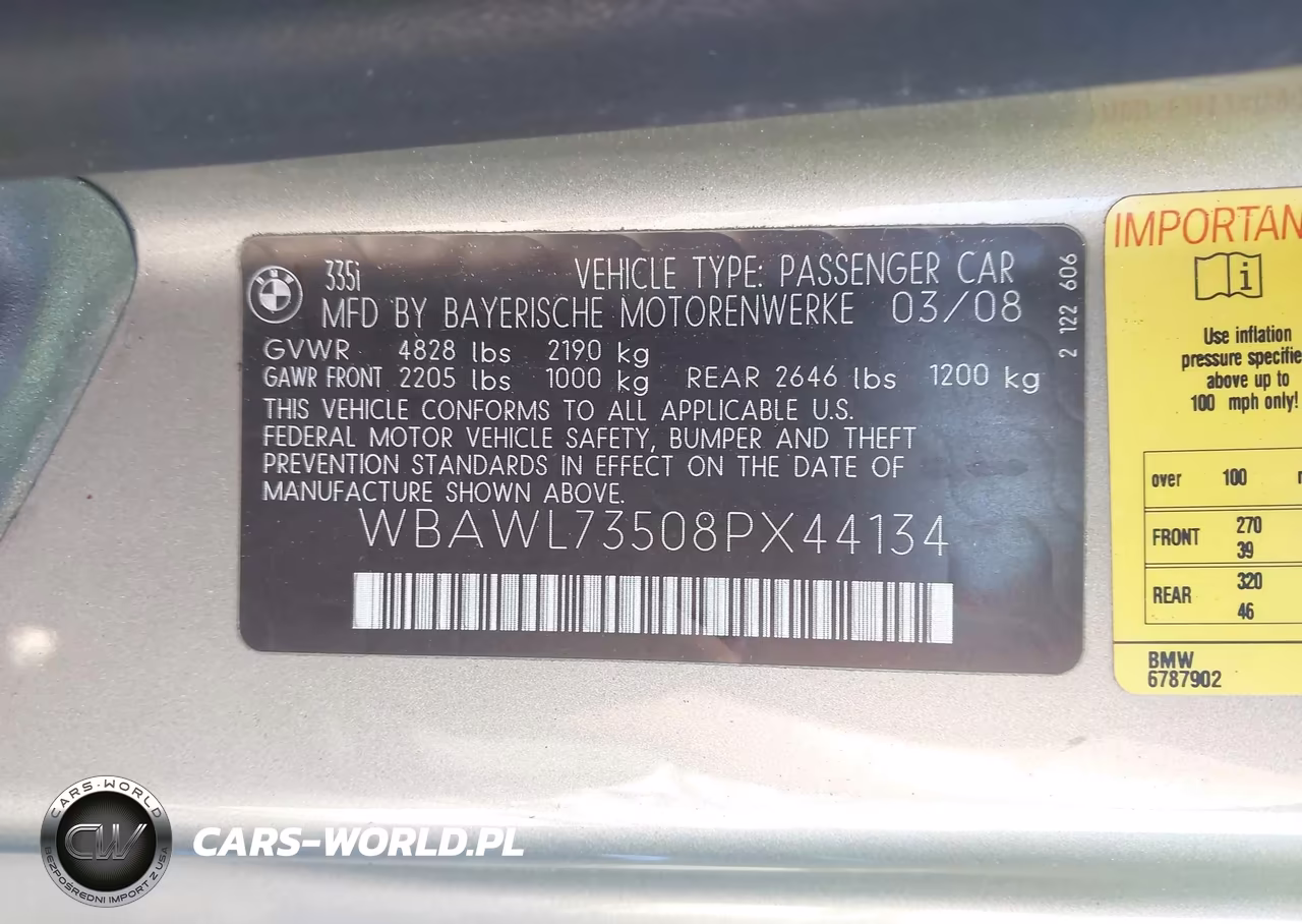 2008 BMW 335I VIN:WBAWL73508PX44134 - 9