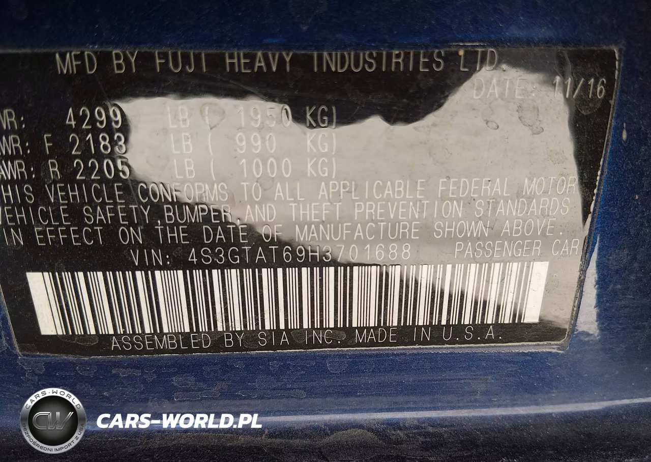 2017 Subaru Impreza 2.0I Limited VIN:4S3GTAT69H3701688 - 9