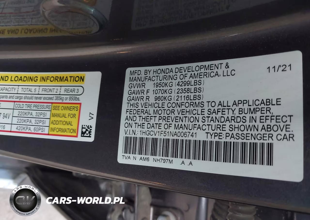 2022 Honda Accord Ex-L VIN:1HGCV1F51NA006741 - 9