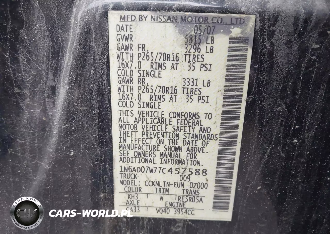 2007 Nissan Frontier Se VIN:1N6AD07W77C457588 - 9