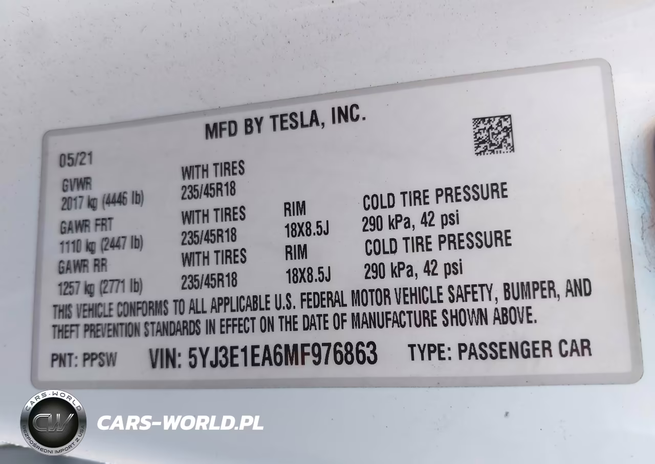 2021 Tesla Model 3 Standard Range Plus Rear-Wheel Drive VIN:5YJ3E1EA6MF976863 - 9