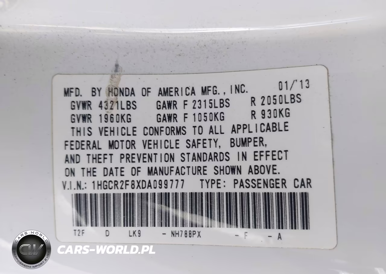 2013 Honda Accord Ex-L VIN:1HGCR2F8XDA099777 - 9