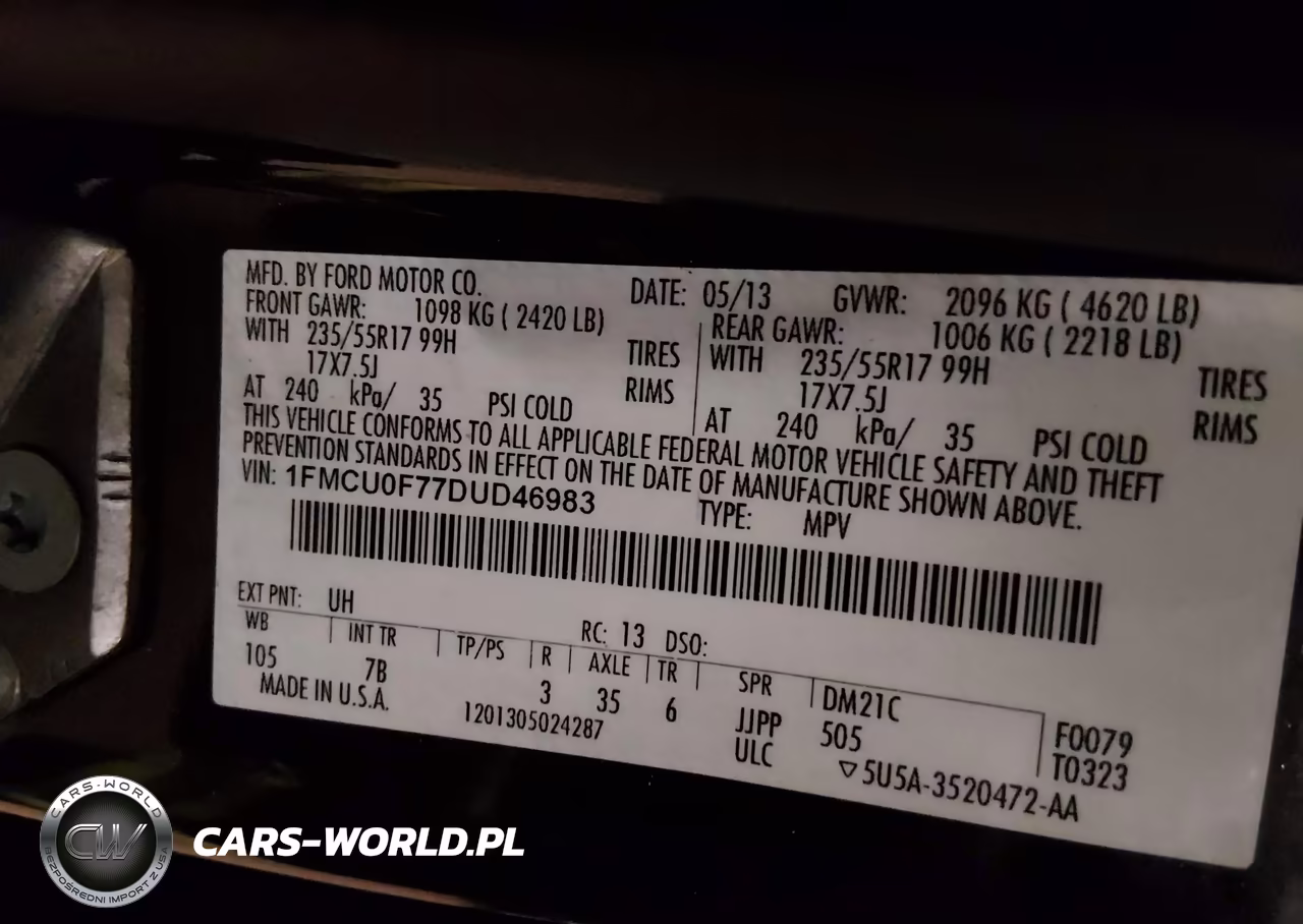 2013 Ford Escape S VIN:1FMCU0F77DUD46983 - 9
