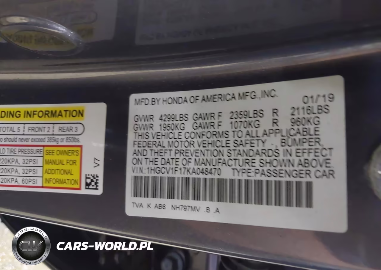 2019 Honda Accord Lx VIN:1HGCV1F17KA048470 - 9