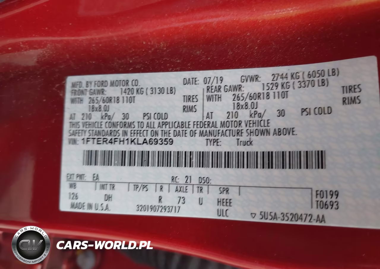 2019 Ford Ranger Lariat VIN:1FTER4FH1KLA69359 - 9