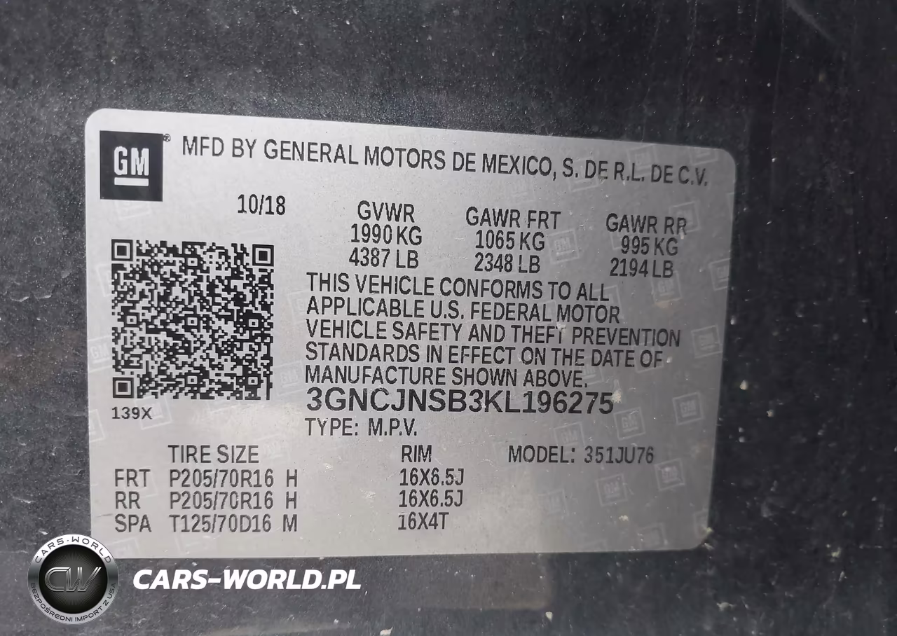 2019 Chevrolet Trax Ls VIN:3GNCJNSB3KL196275 - 9