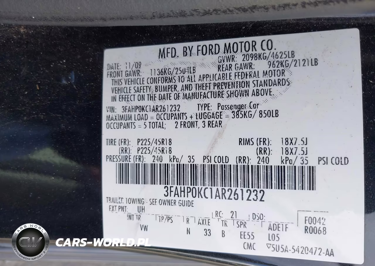2010 Ford Fusion Sport VIN:3FAHP0KC1AR261232 - 9