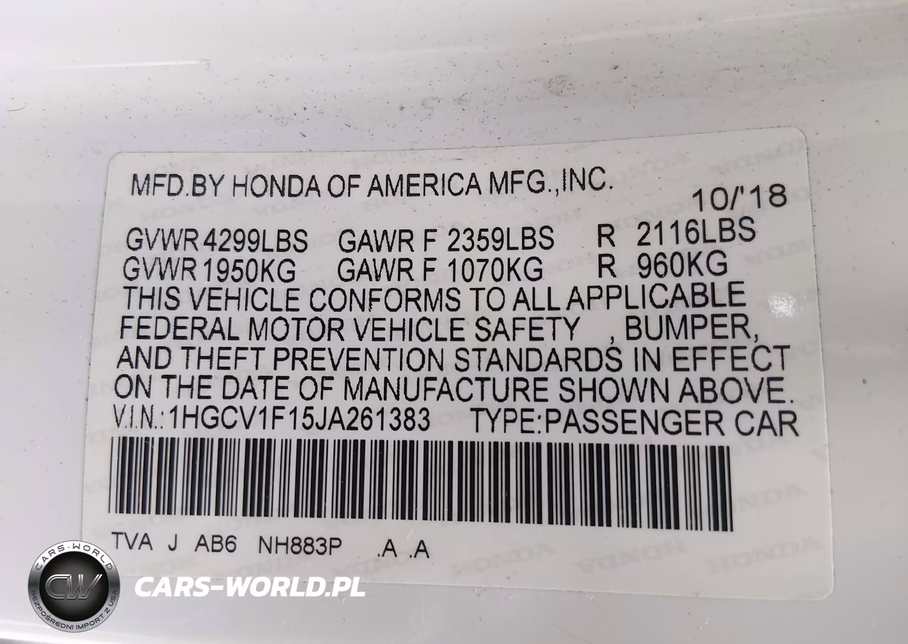 2018 Honda Accord Lx VIN:1HGCV1F15JA261383 - 9