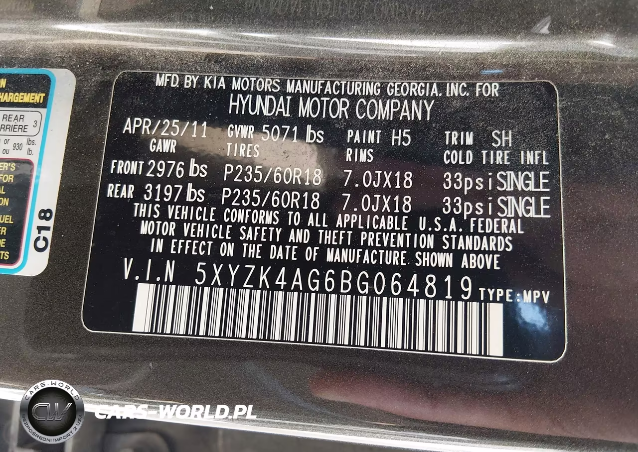 2011 Hyundai Santa Fe Limited V6 VIN:5XYZK4AG6BG064819 - 9