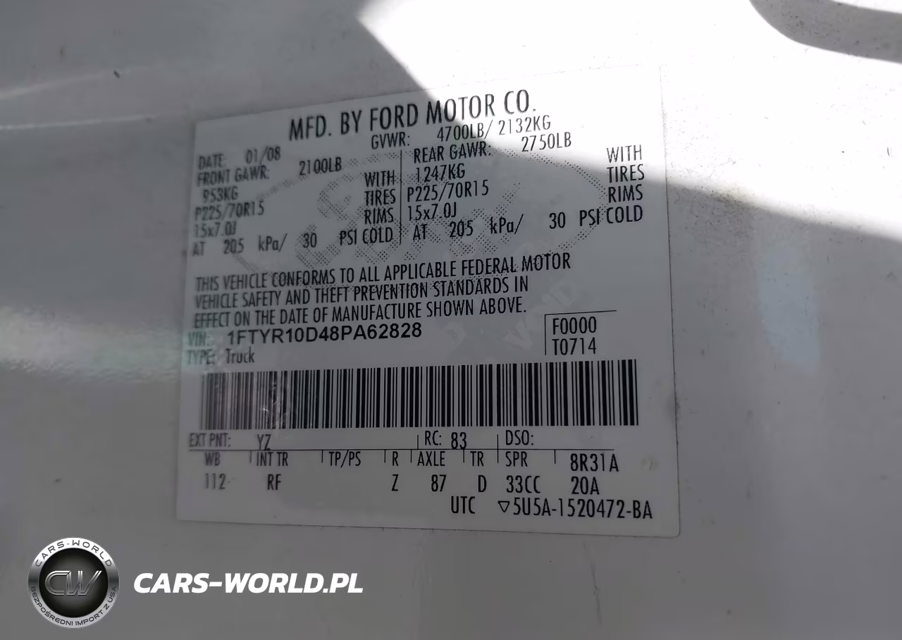 2008 Ford Ranger Xl-Xlt VIN:1FTYR10D48PA62828 - 9