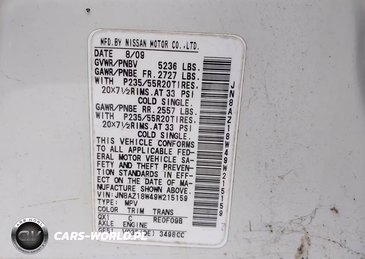 2009 Nissan Murano Le VIN:JN8AZ18W49W215159 - 9
