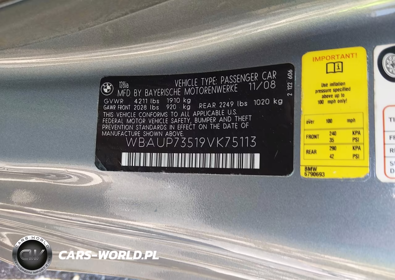 2009 BMW 128I VIN:WBAUP73519VK75113 - 9