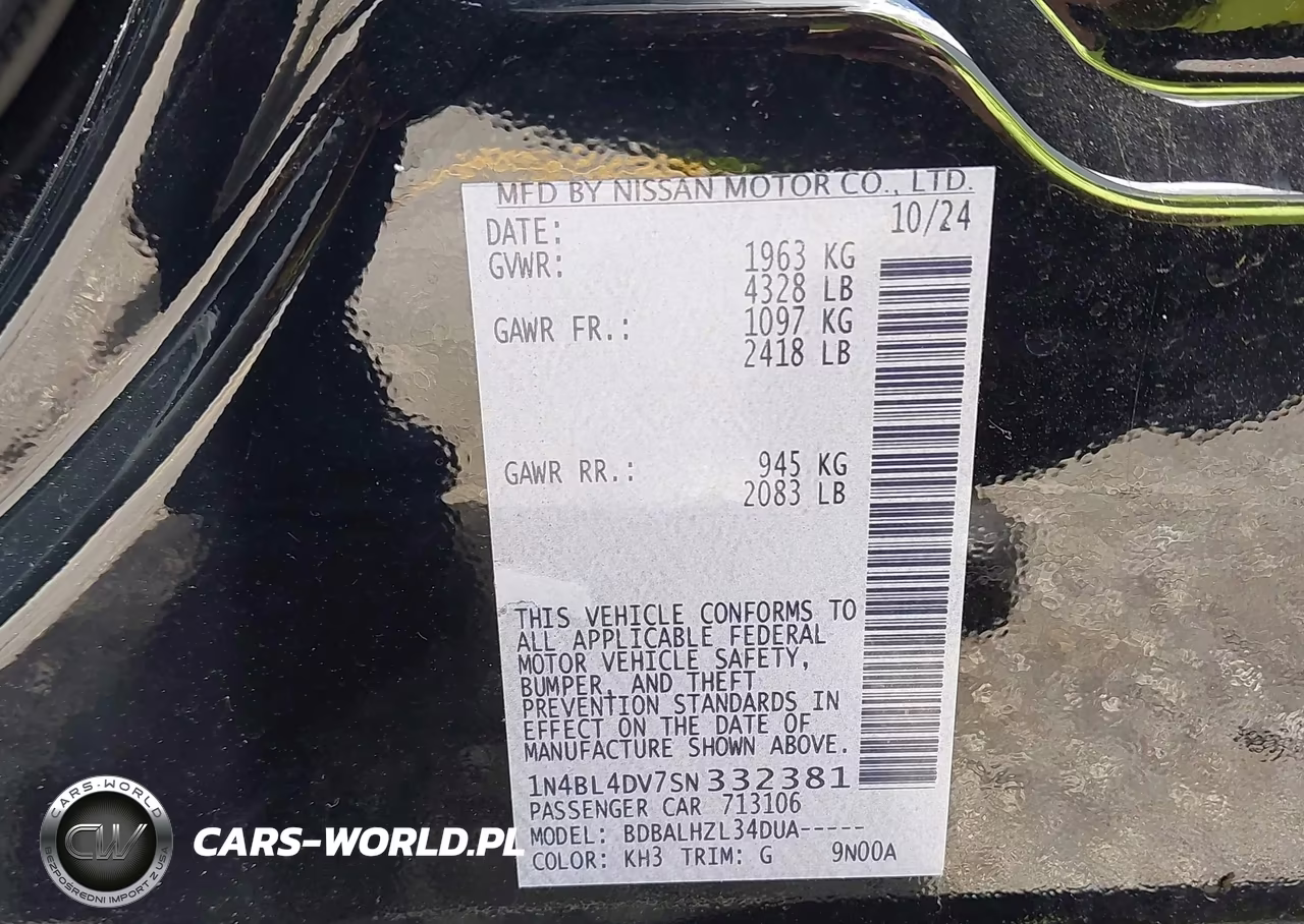 2025 Nissan Altima Sv Fwd VIN:1N4BL4DV7SN332381 - 9