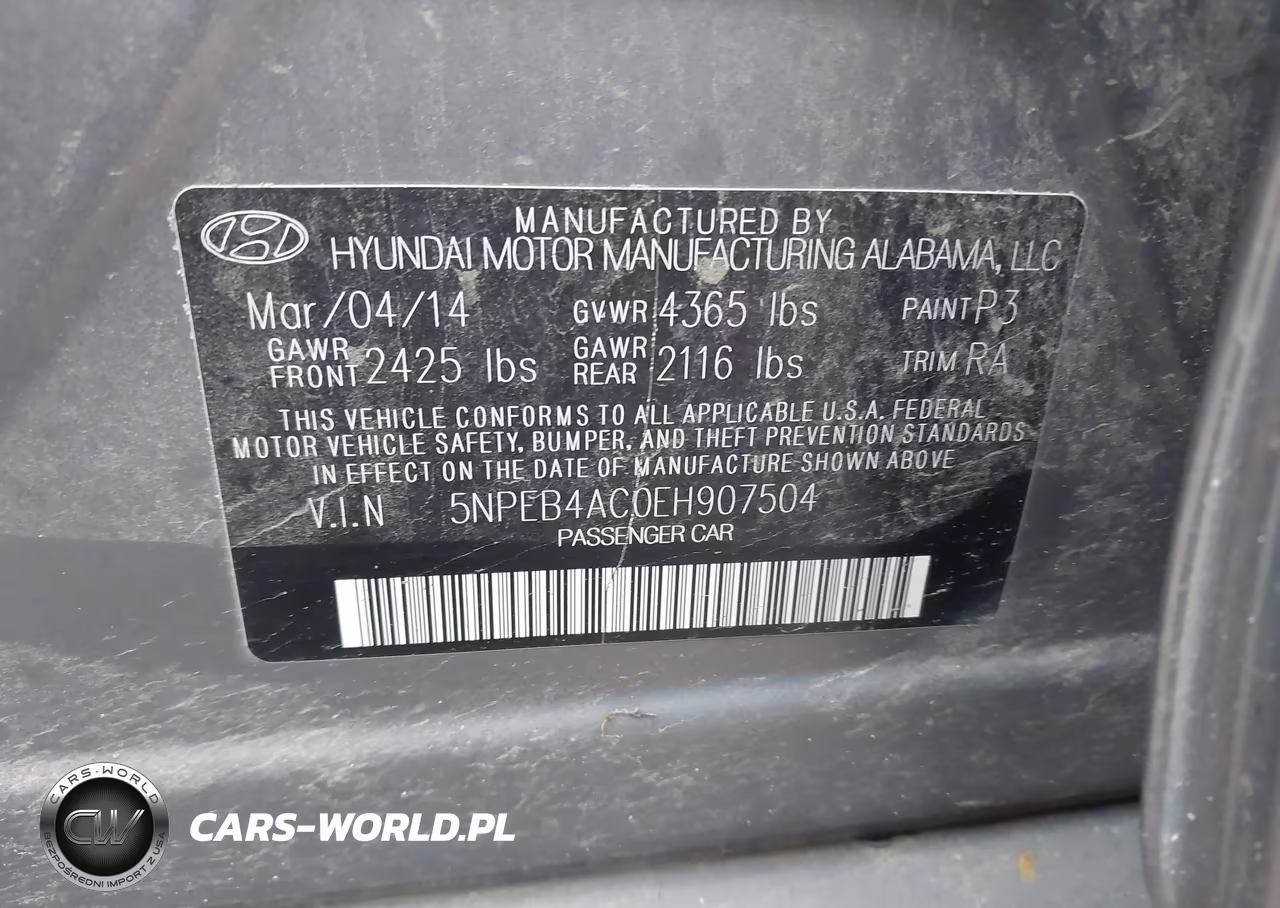 HYUNDAI SONATA VIN:5NPEB4AC0EH907504 - 9