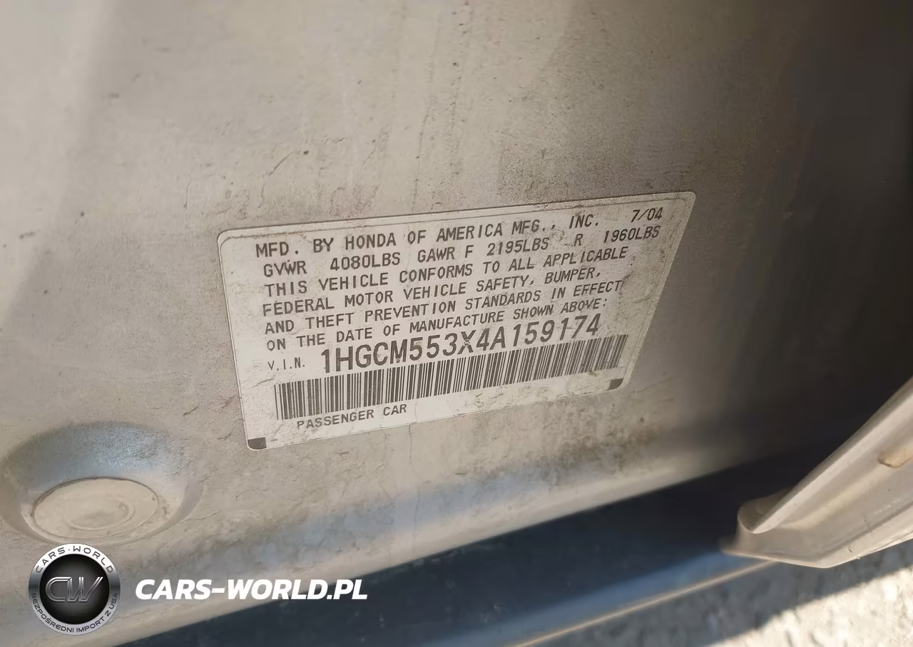 2004 Honda Accord 2.4 Lx VIN:1HGCM553X4A159174 - 9