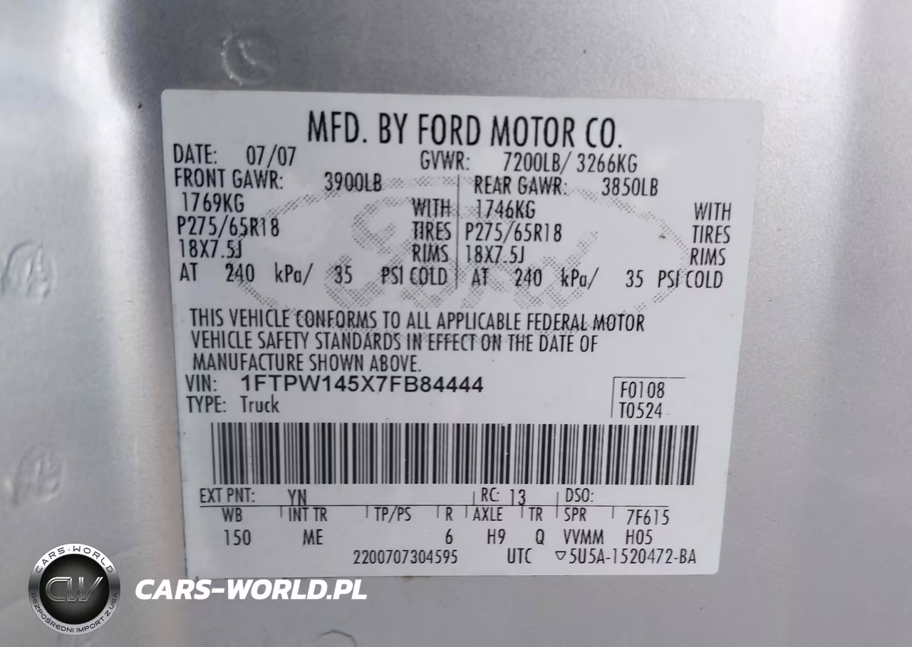 2007 Ford F-150 Fx4-Lariat-Xlt VIN:1FTPW145X7FB84444 - 9