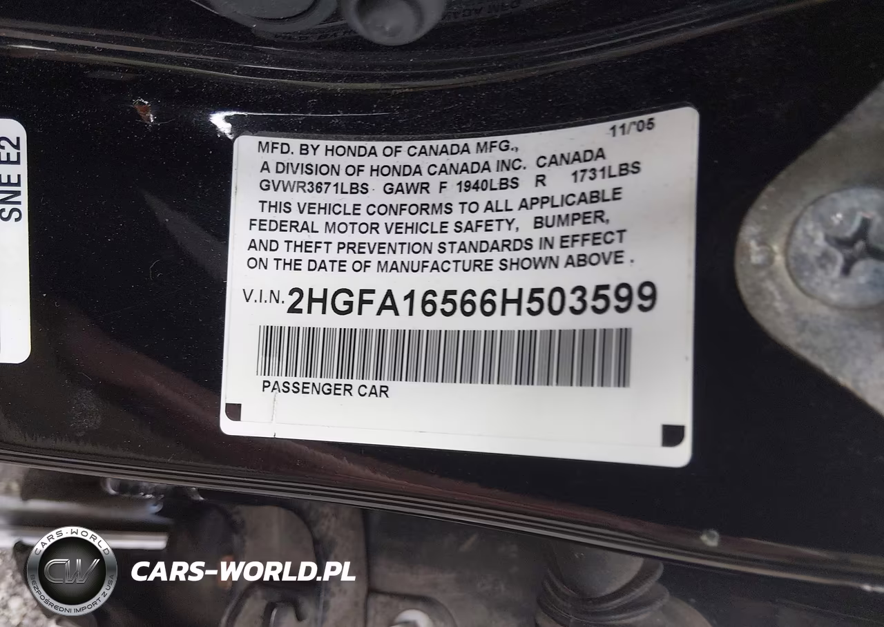 2006 Honda Civic Lx VIN:2HGFA16566H503599 - 9