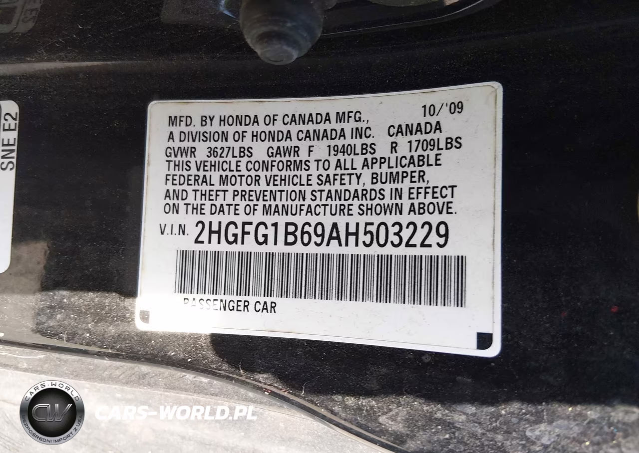 2010 Honda Civic Lx VIN:2HGFG1B69AH503229 - 9