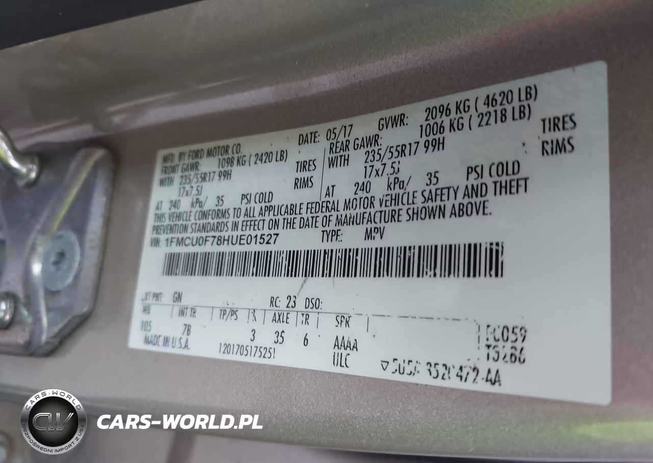 2017 Ford Escape S VIN:1FMCU0F78HUE01527 - 9
