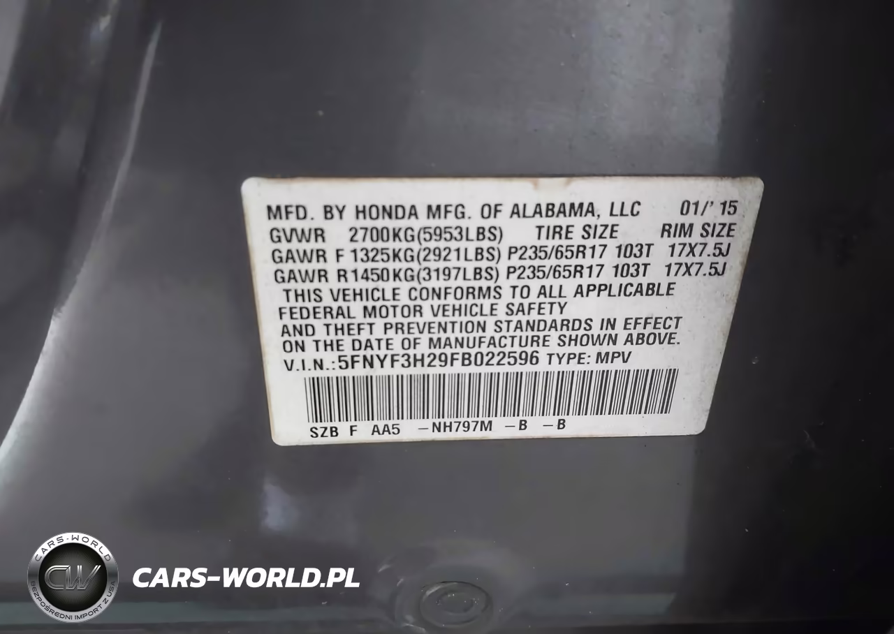 2015 Honda Pilot Lx VIN:5FNYF3H29FB022596 - 9