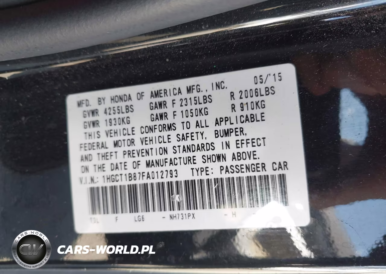 2015 Honda Accord Ex-L VIN:1HGCT1B87FA012793 - 9