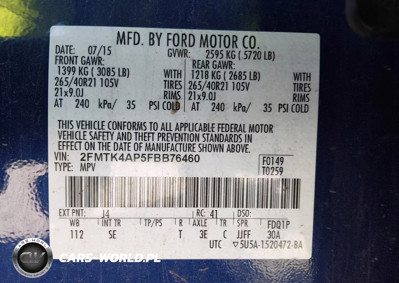 2015 Ford Edge Sport VIN:2FMTK4AP5FBB76460 - 9