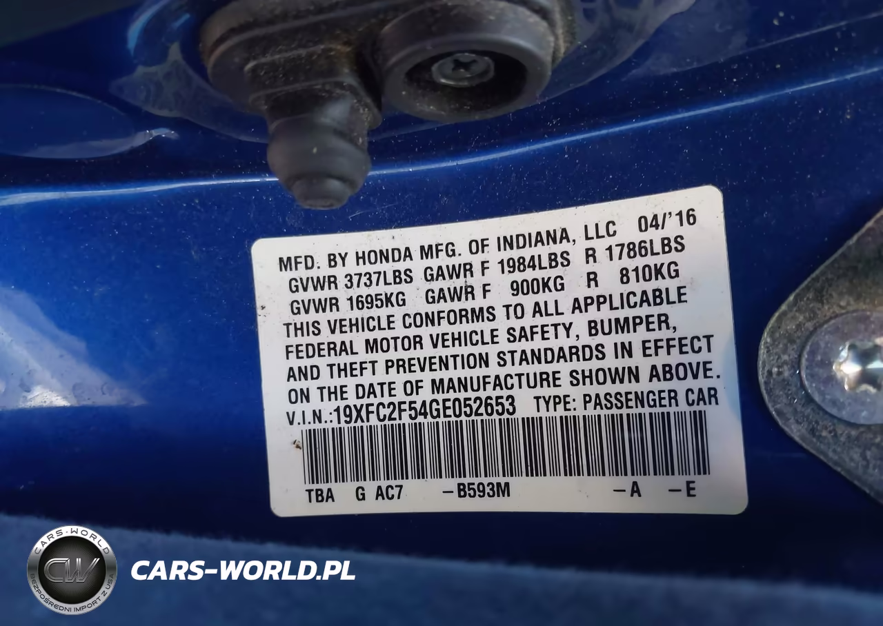 2016 Honda Civic Lx VIN:19XFC2F54GE052653 - 9