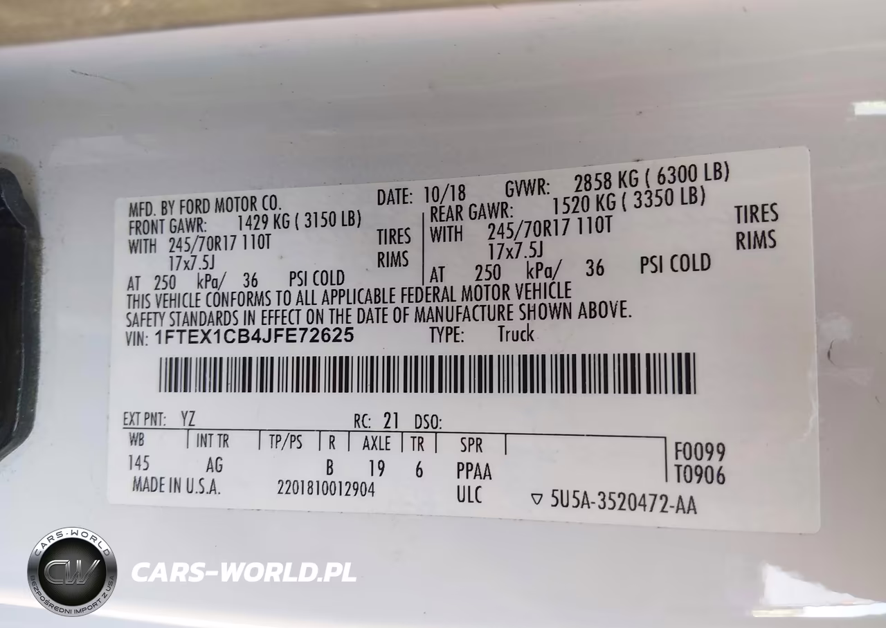 2018 Ford F-150 Xl VIN:1FTEX1CB4JFE72625 - 9