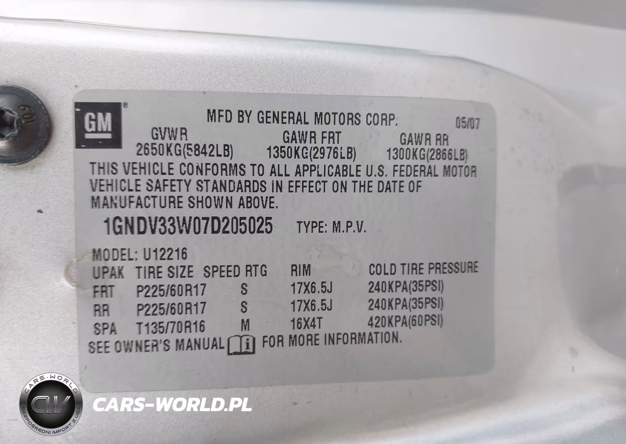 2007 Chevrolet Uplander Lt VIN:1GNDV33W07D205025 - 9