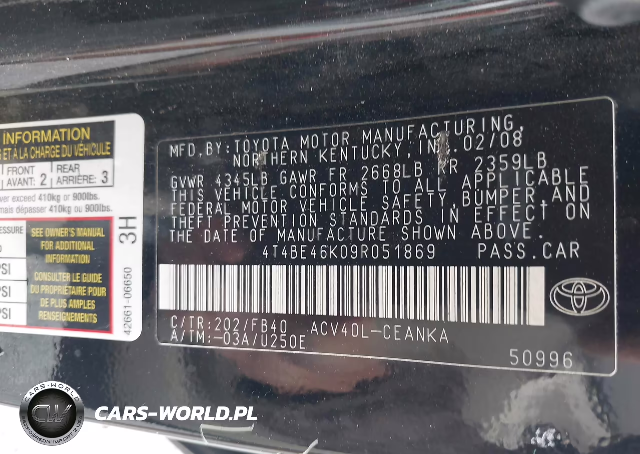 2009 Toyota Camry Le VIN:4T4BE46K09R051869 - 9