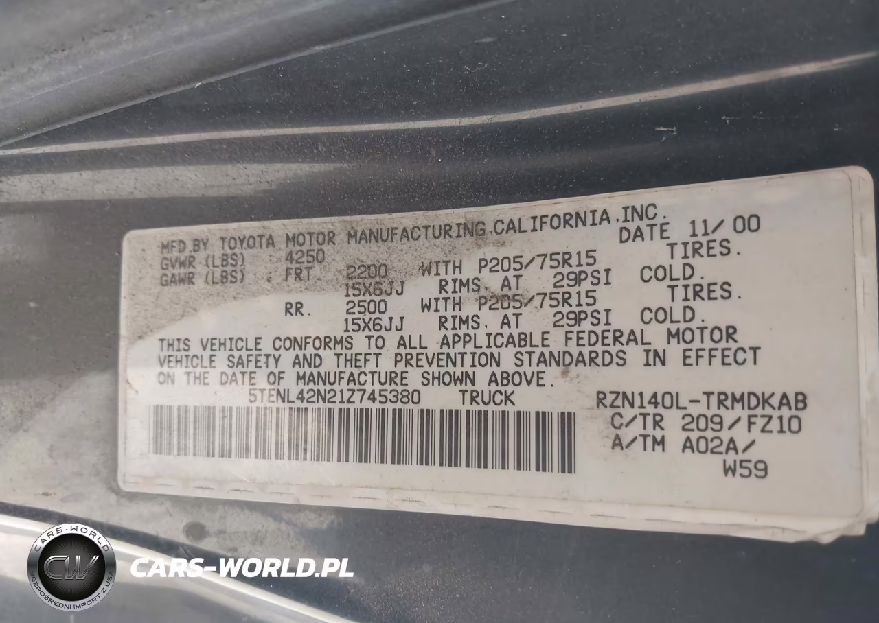 2001 Toyota Tacoma VIN:5TENL42N21Z745380 - 9