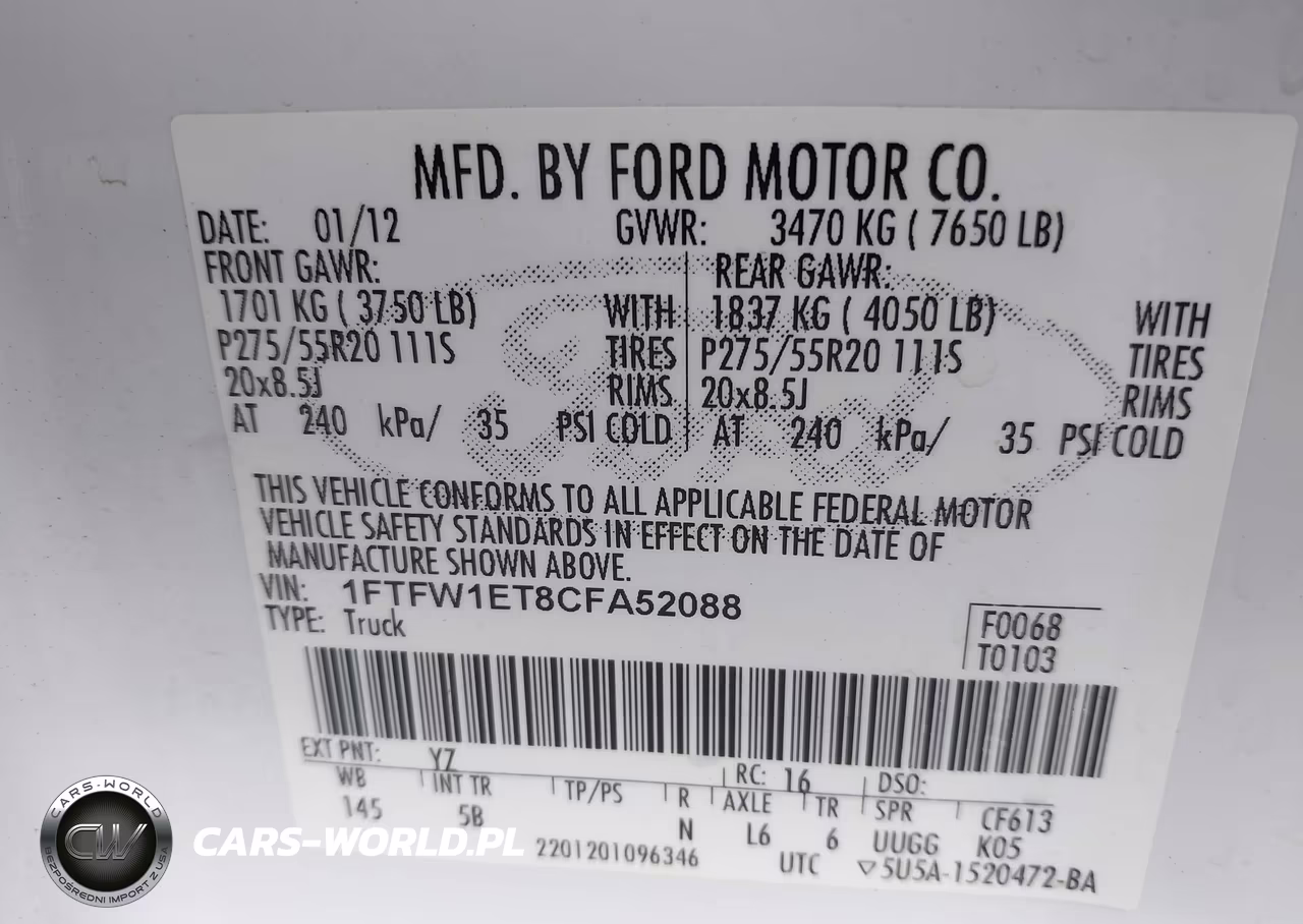 2012 Ford F-150 Fx4 VIN:1FTFW1ET8CFA52088 - 9