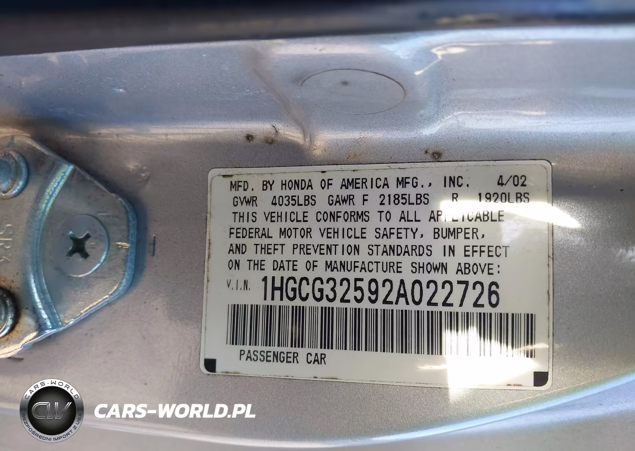 2002 Honda Accord 2.3 Ex VIN:1HGCG32592A022726 - 9
