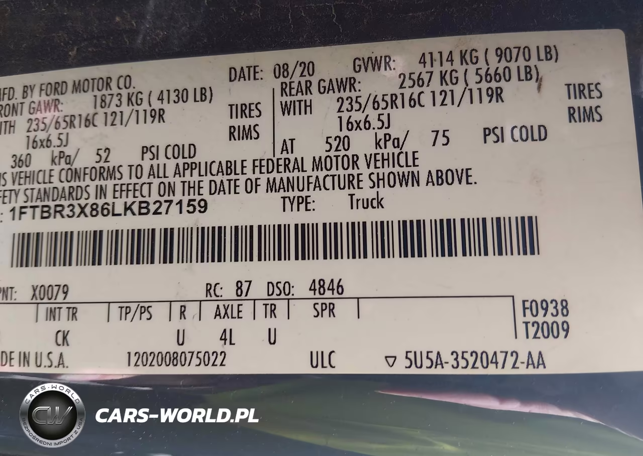2020 Ford Transit-250 Cargo Van VIN:1FTBR3X86LKB27159 - 9