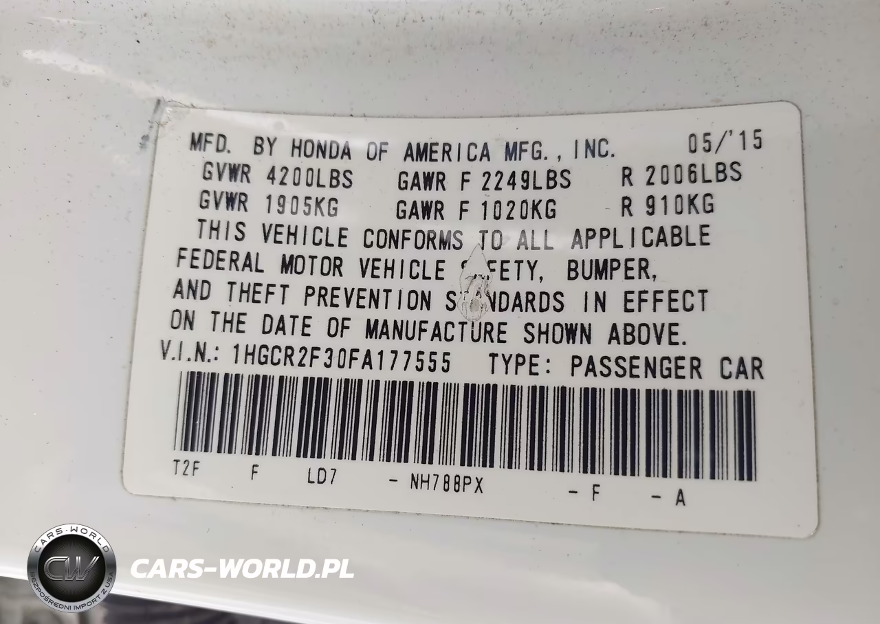 2015 Honda Accord Lx VIN:1HGCR2F30FA177555 - 9