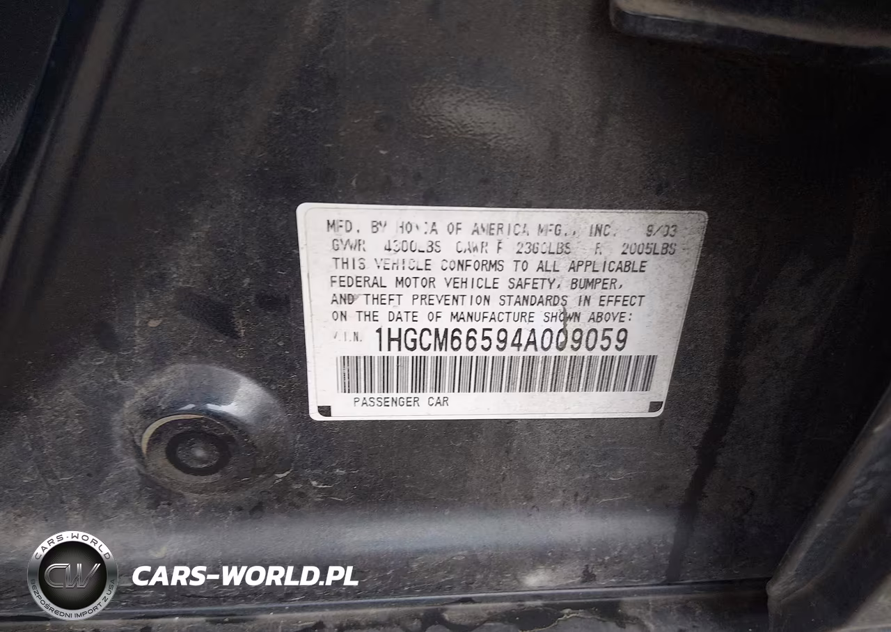 2004 Honda Accord 3.0 Ex VIN:1HGCM66594A009059 - 9