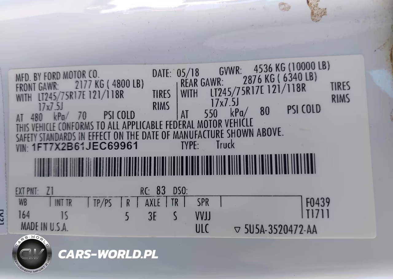 2018 Ford F-250 Xl VIN:1FT7X2B61JEC69961 - 9