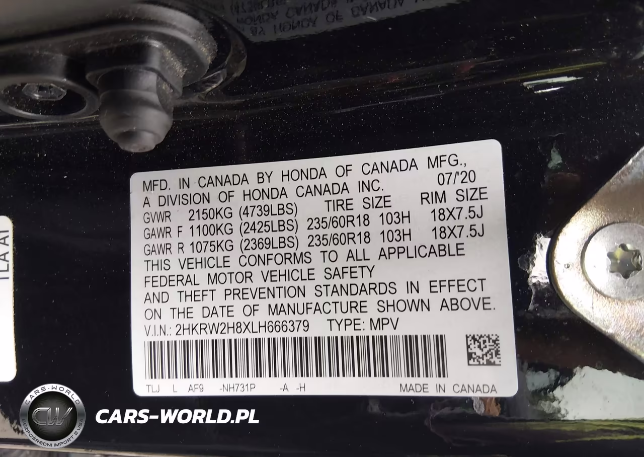 2020 Honda Cr-V Awd Ex-L VIN:2HKRW2H8XLH666379 - 9