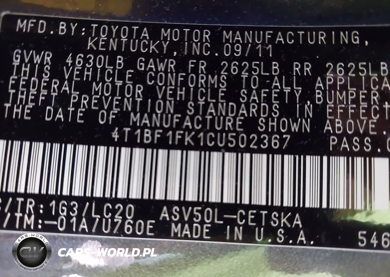 2012 Toyota Camry Se VIN:4T1BF1FK1CU502367 - 9