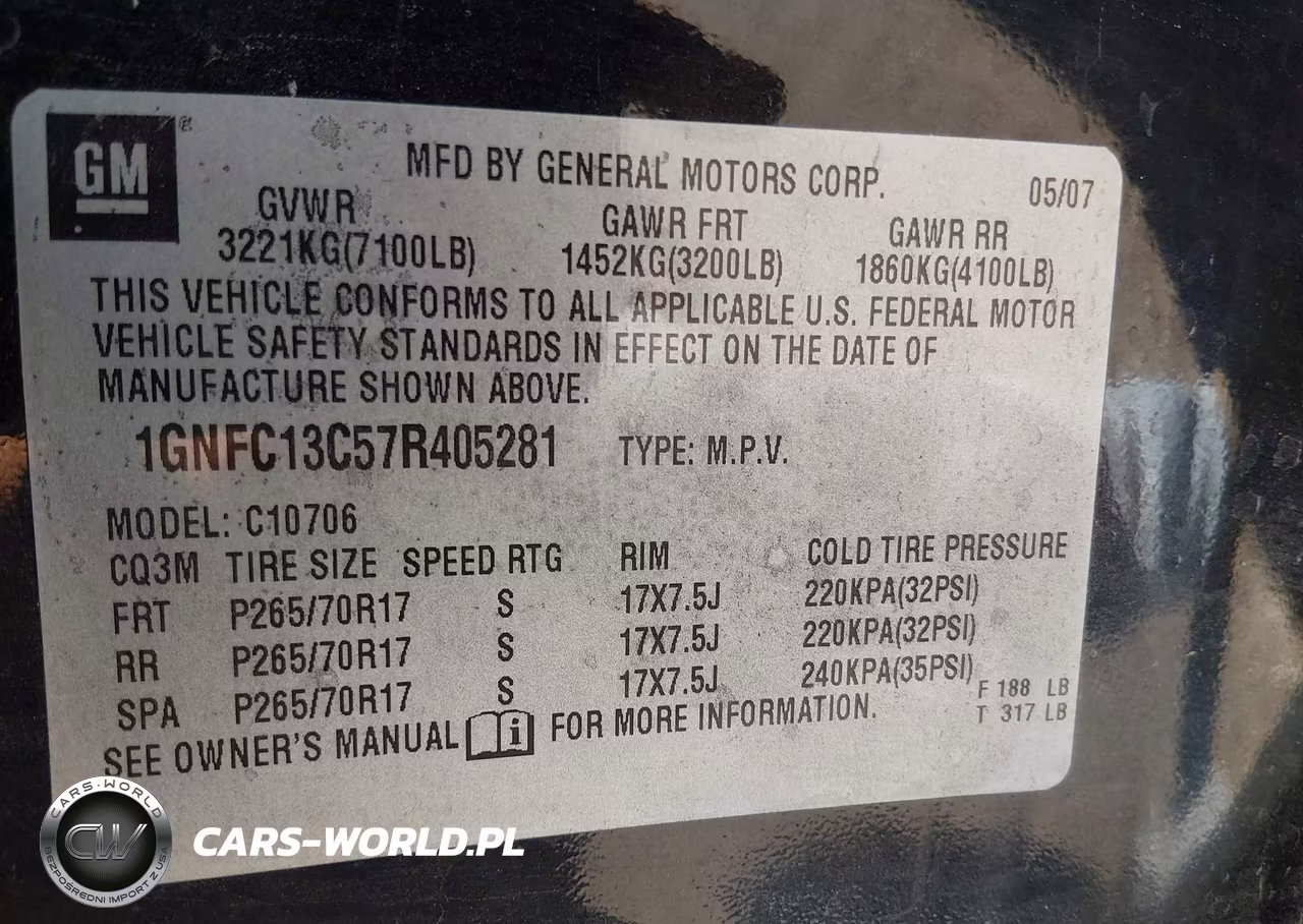 2007 Chevrolet Tahoe Ls VIN:1GNFC13C57R405281 - 9