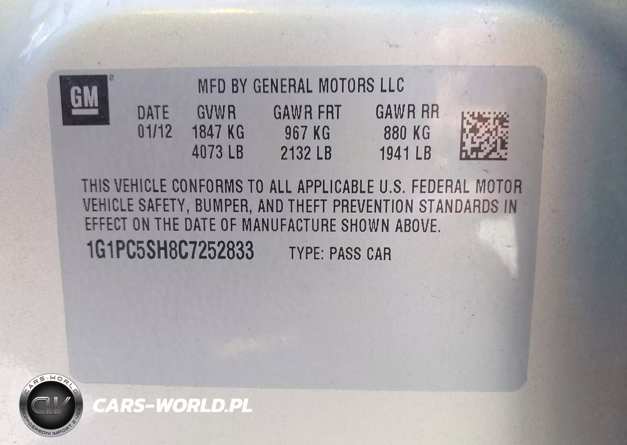 2012 Chevrolet Cruze Ls VIN:1G1PC5SH8C7252833 - 9