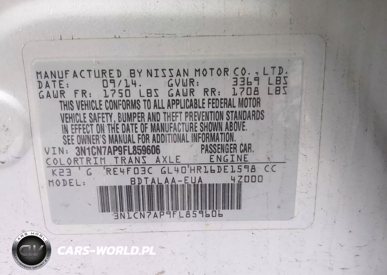 2015 Nissan Versa 1.6 S VIN:3N1CN7AP9FL859606 - 9