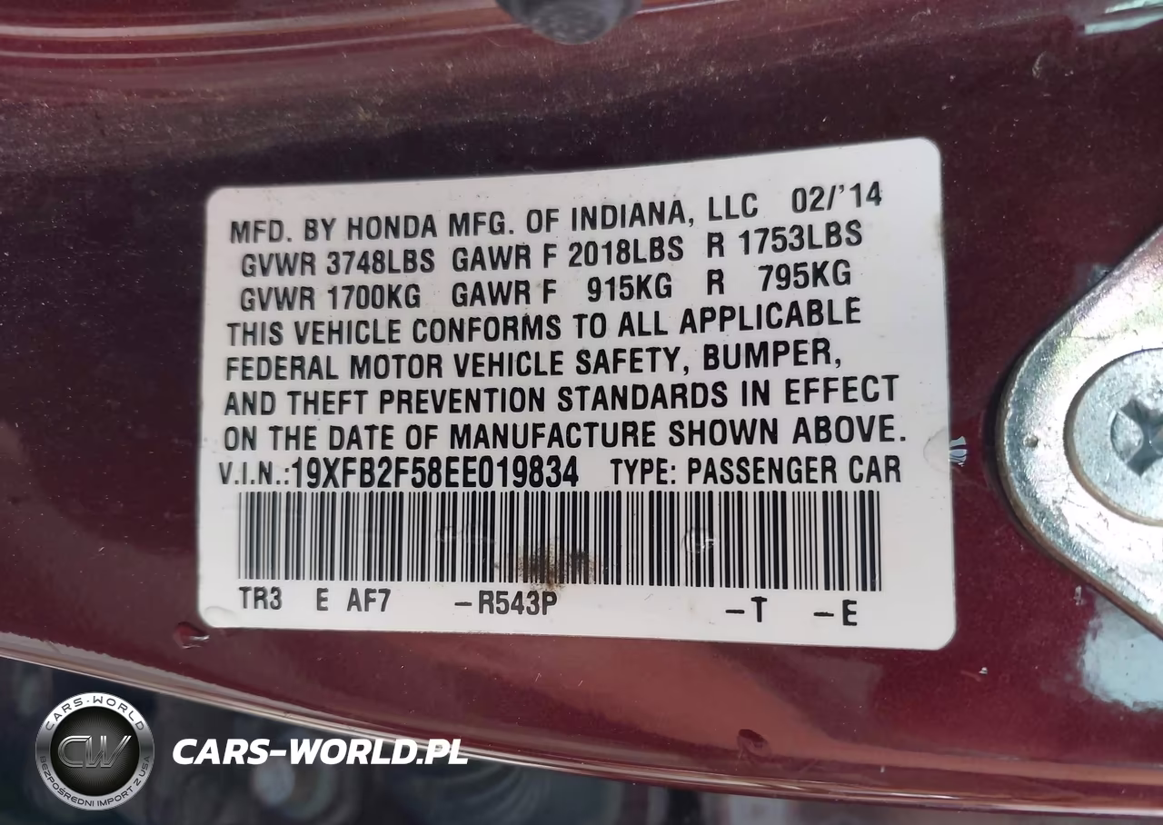 2014 Honda Civic Lx VIN:19XFB2F58EE019834 - 9