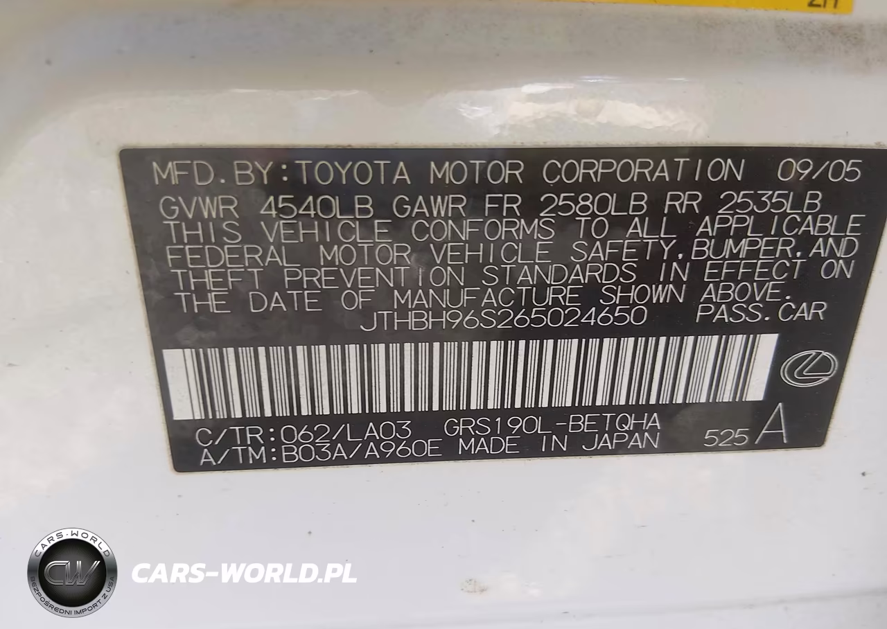 2006 Lexus Gs 300 VIN:JTHBH96S265024650 - 9