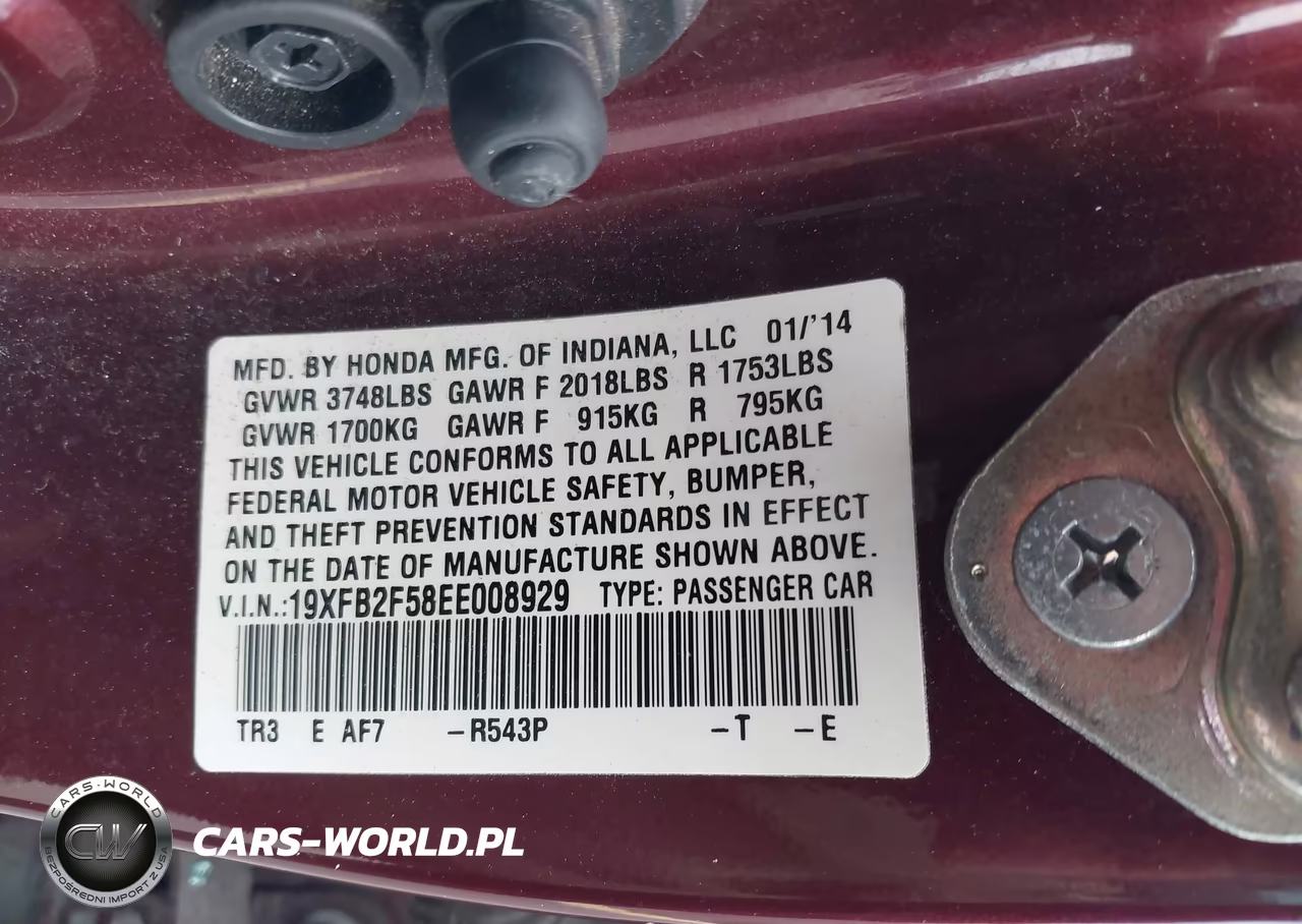 2014 Honda Civic Lx VIN:19XFB2F58EE008929 - 9