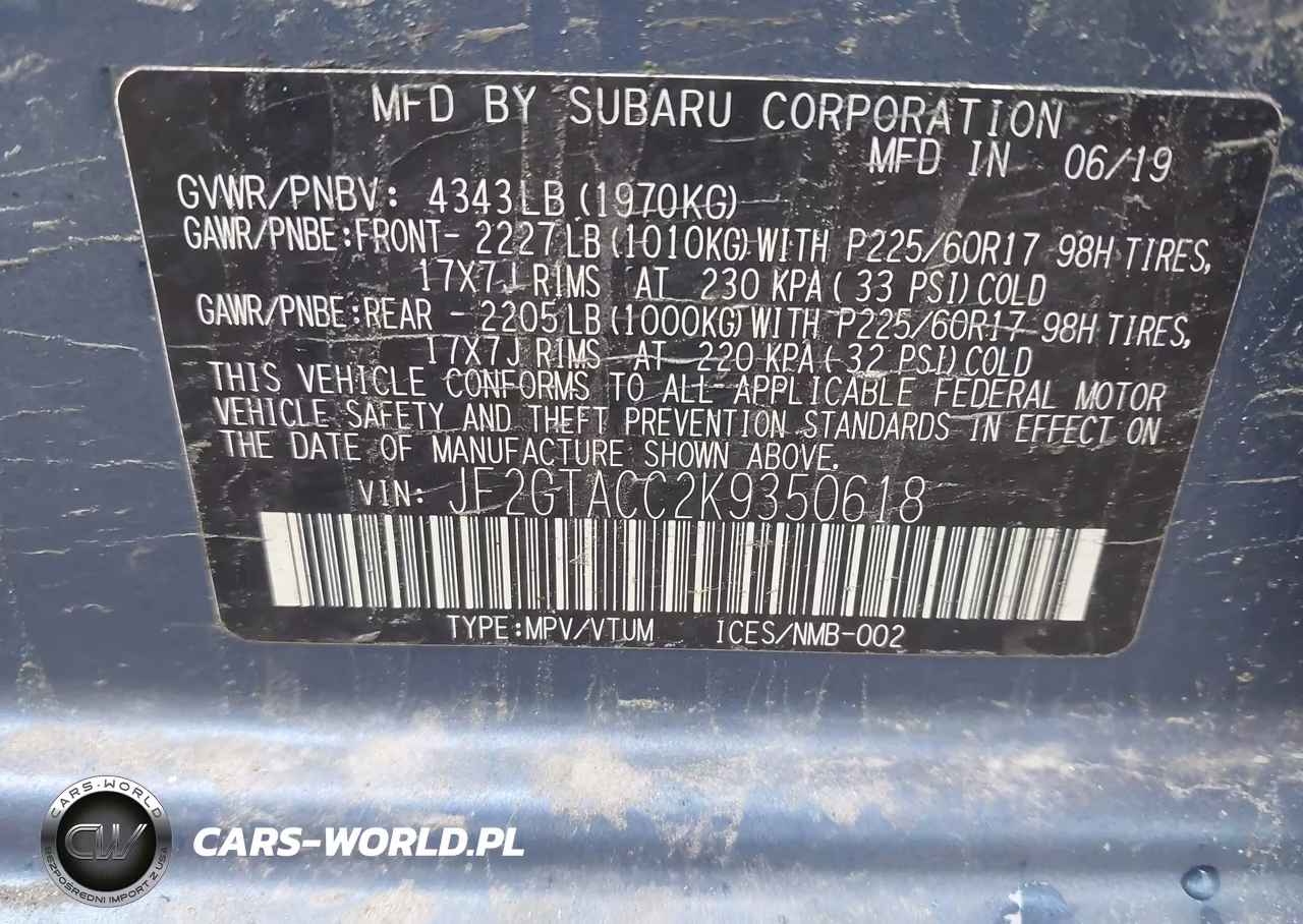 2019 Subaru Crosstrek 2.0I Premium VIN:JF2GTACC2K9350618 - 9