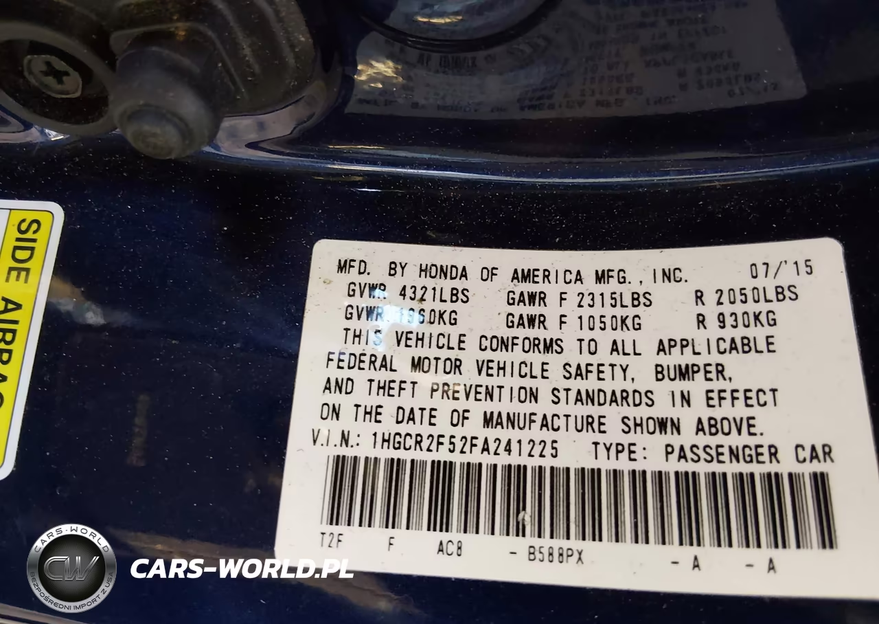 2015 Honda Accord Sport VIN:1HGCR2F52FA241225 - 9
