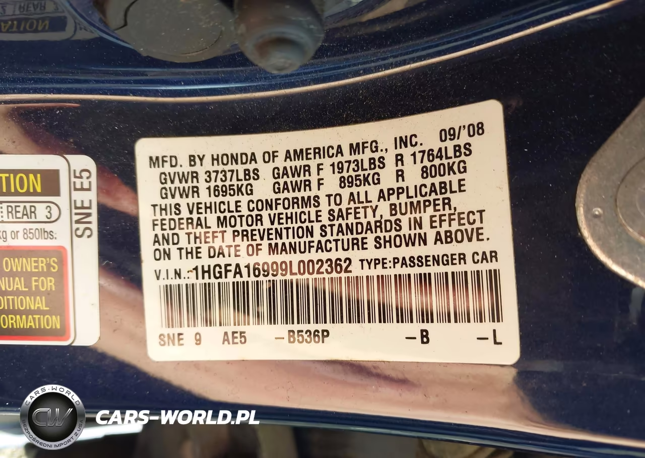 2009 Honda Civic Ex-L VIN:1HGFA16999L002362 - 9