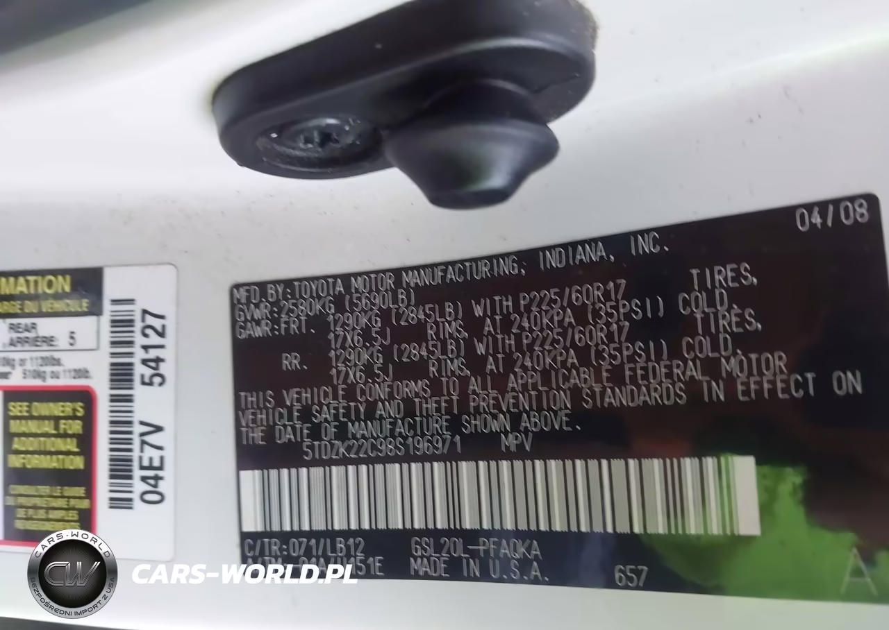 2008 Toyota Sienna Xle VIN:5TDZK22C98S196971 - 9